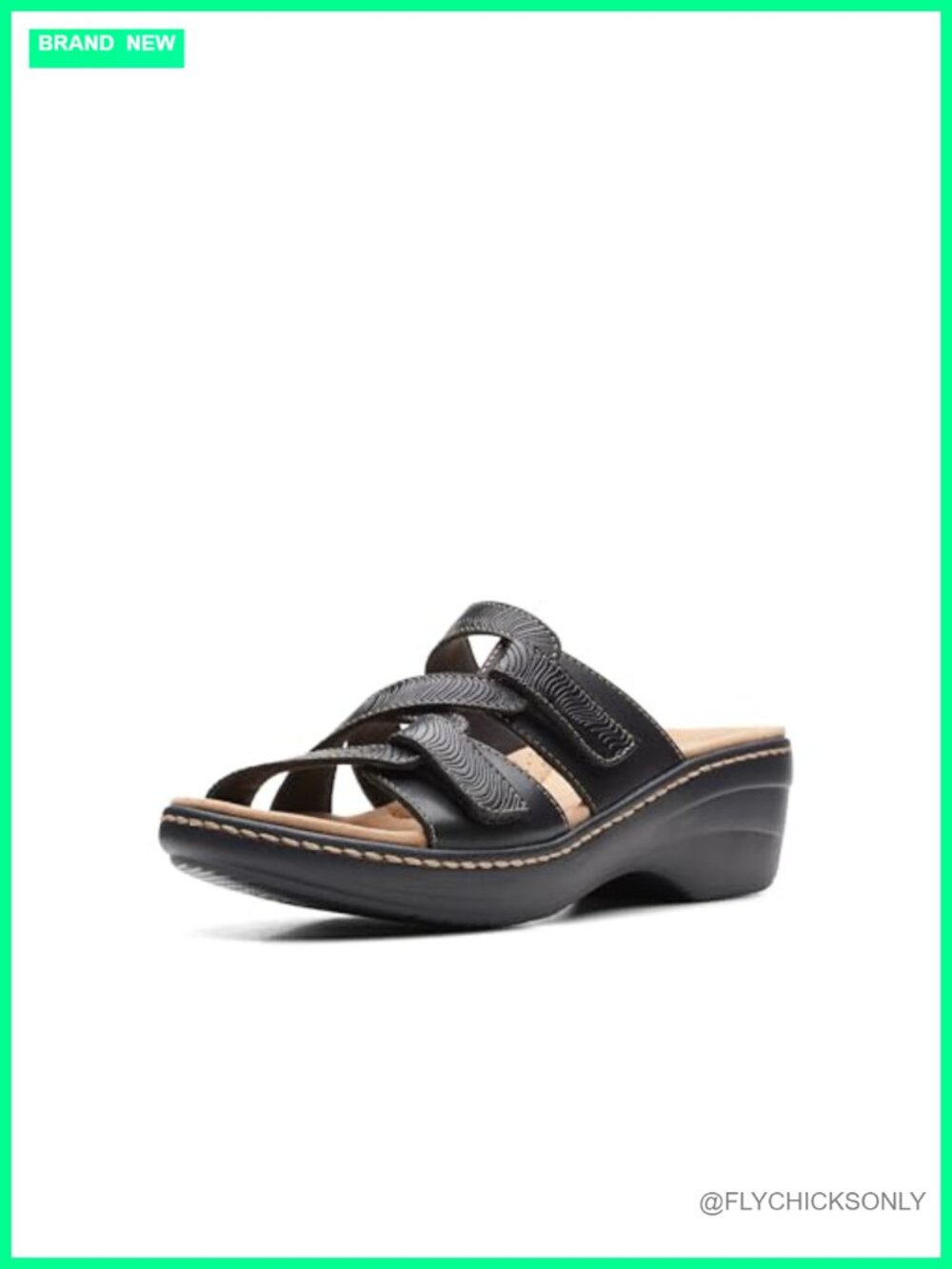 Clarks Merliah Karli Black Leather Wedge Sandal Comfort